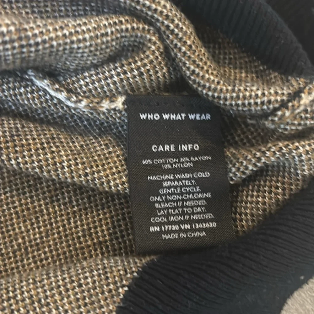 WHO WHAT WEAR Houndstooth Sweater Black Ochre Brown Modern Retro Crewneck XL - Picture 4 of 5